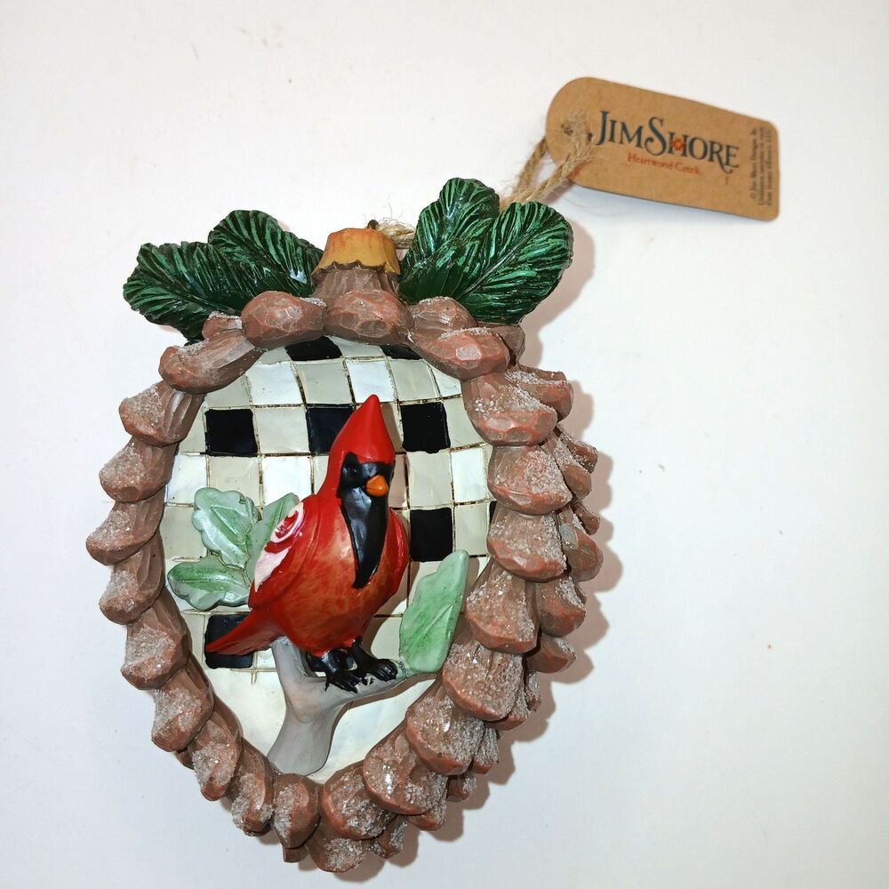 Jim Shore Highland Glen Pinecone with Cardinal Ornament in Original Box 2025